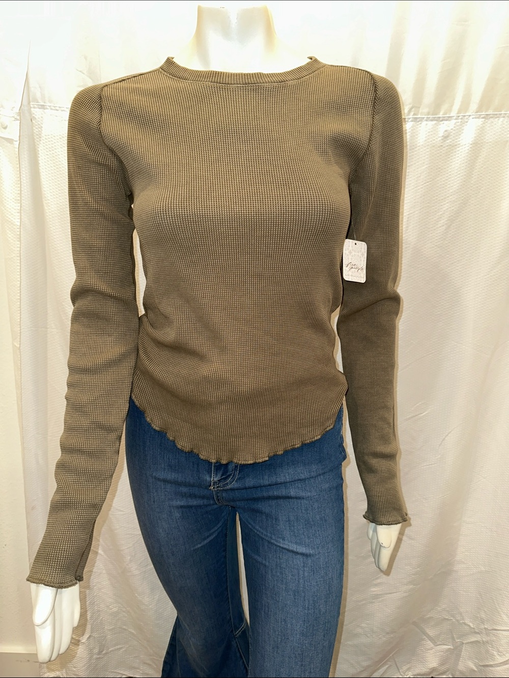 NWT Free People WE THE FREE Thermal Long Sleeve Top Sage Green